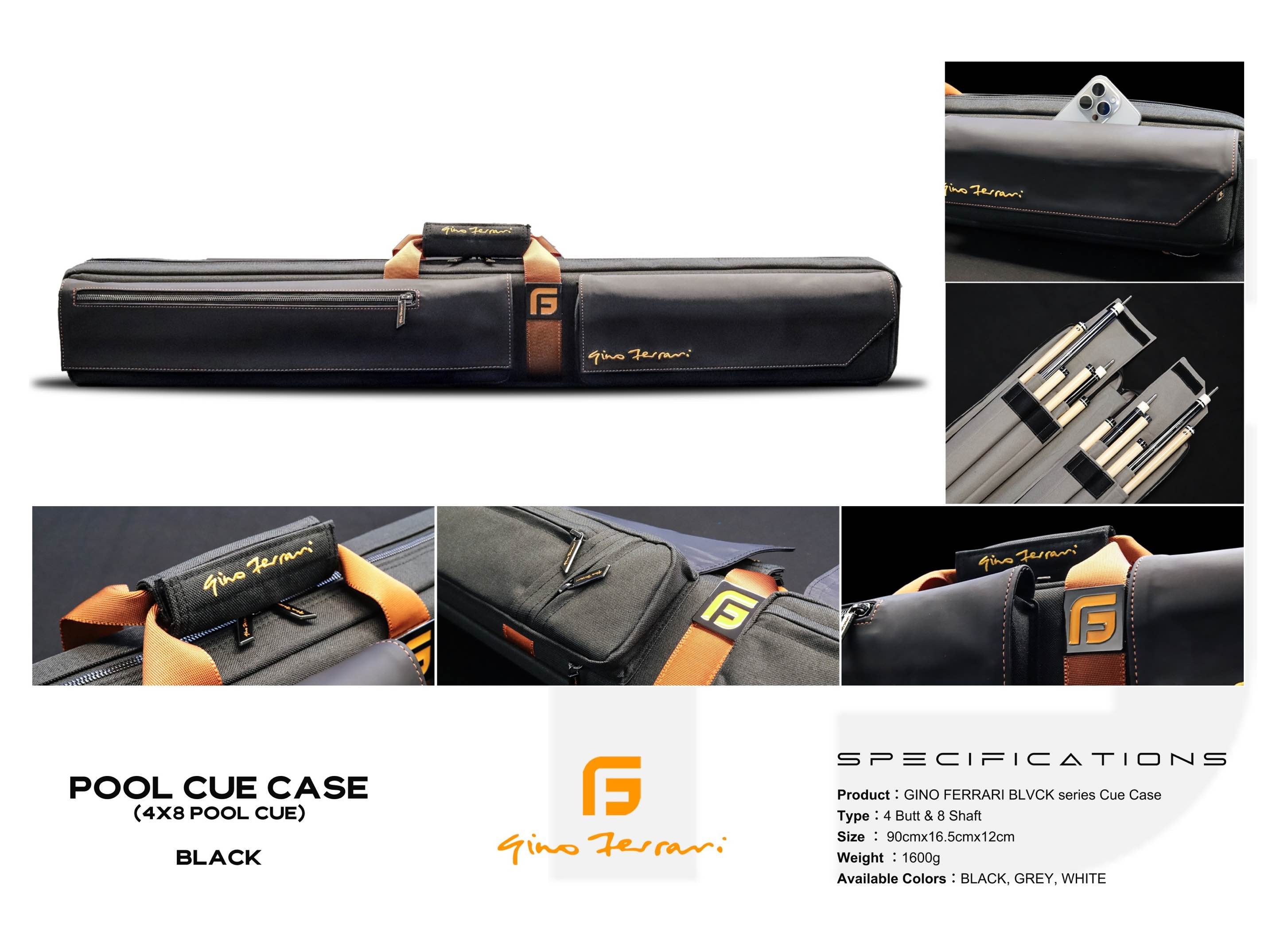 Gino Ferrari 4X8 Pool Cue Case Soft Black