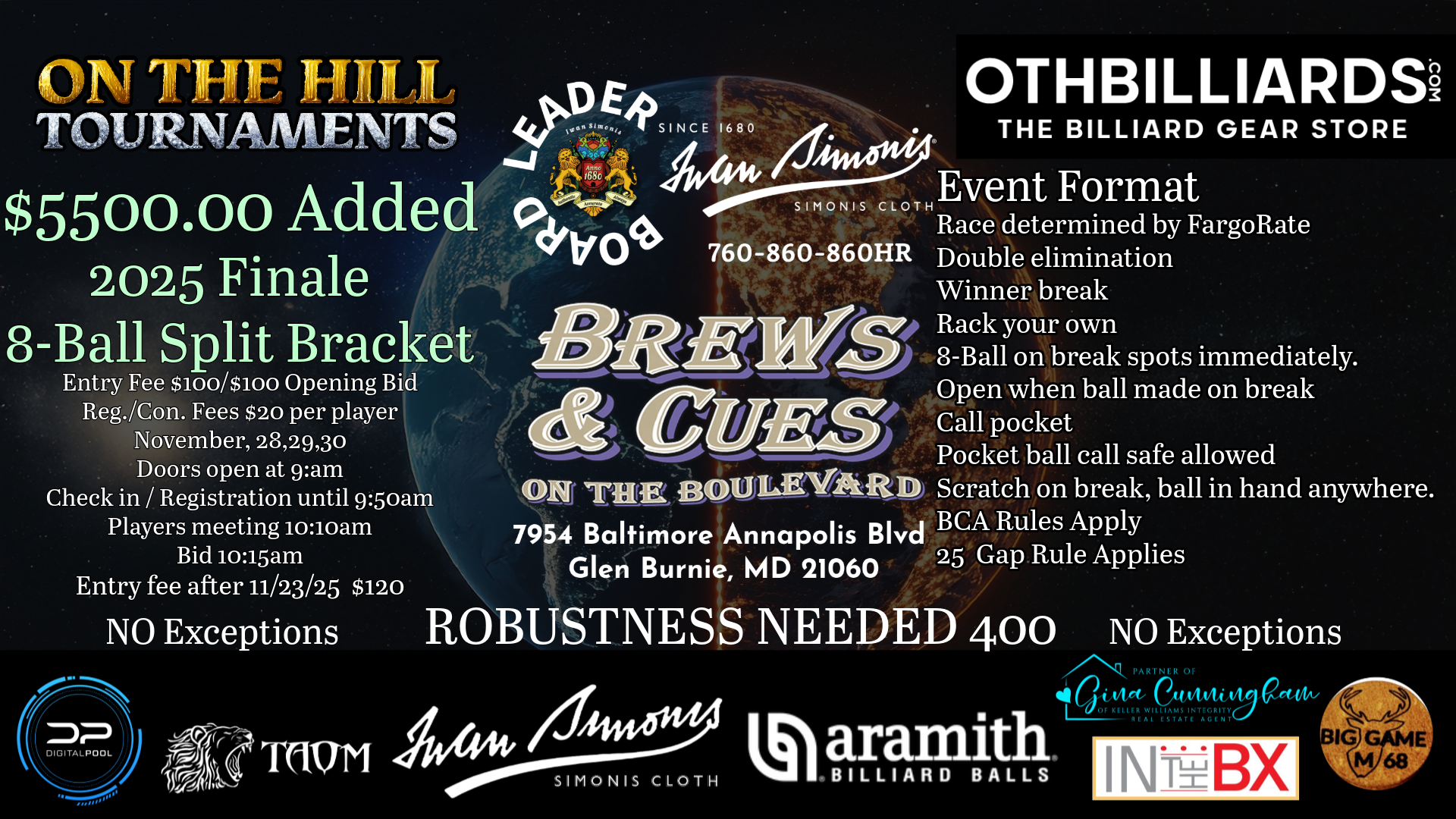 $5500.00 Added 8-Ball Split Bracket Finale