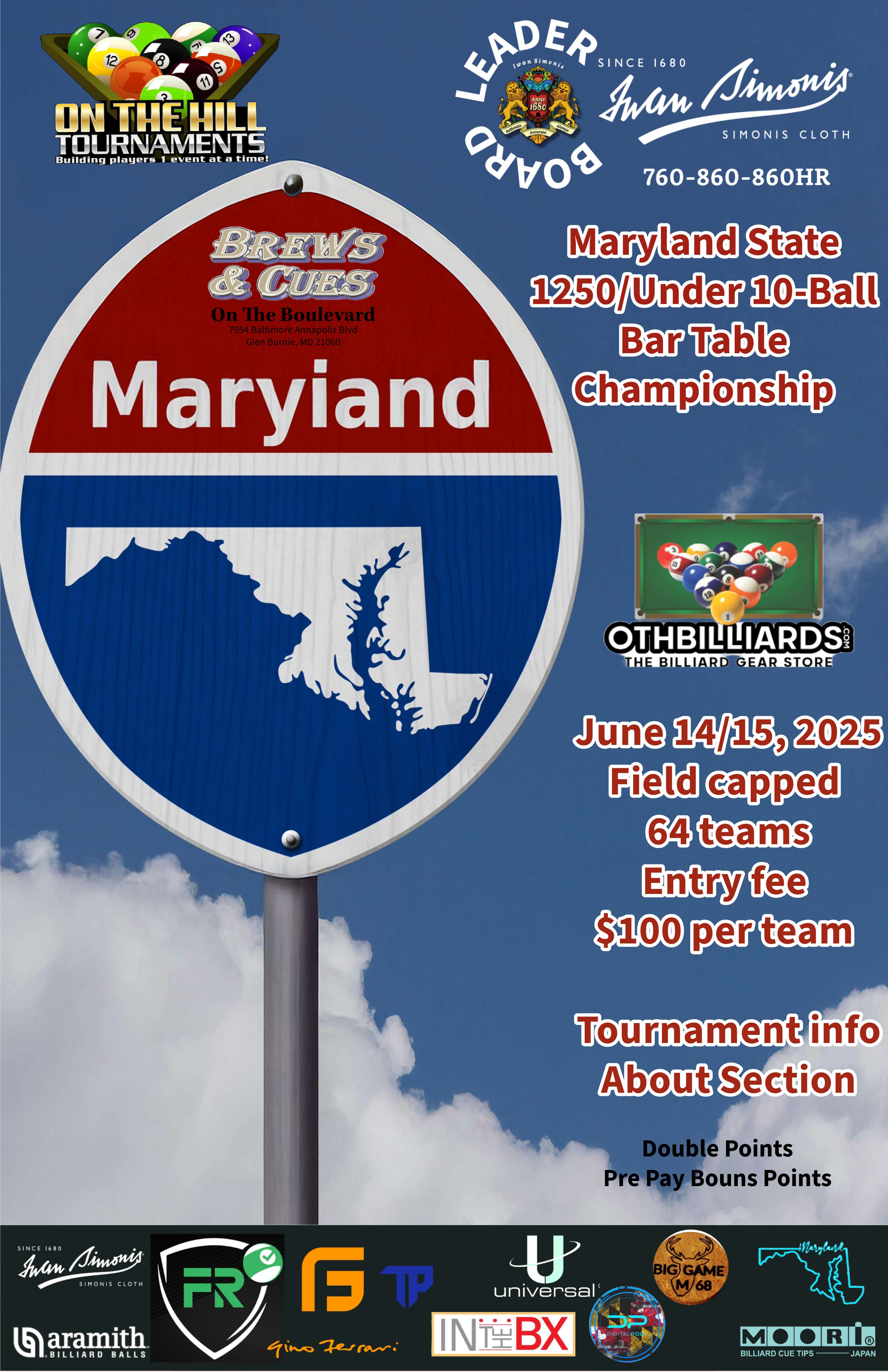 Maryland State 1250/under 10-Ball Bar Table Championship Presented by On The Hill Tournaments